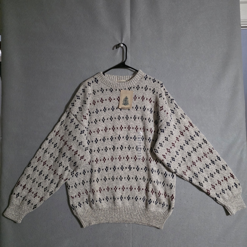 VTG NWT Fieldmaster 100% Cotton Geometric Fisherman Knit Sweater USA Size Large